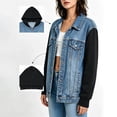 thumbnail image 2 of MaFYtyTPR Women Denim Hoodies Color Block Long Sleeve Jacket with Detachable Hood Casual Patchwork Streetwear Tops A-Black L, 2 of 6