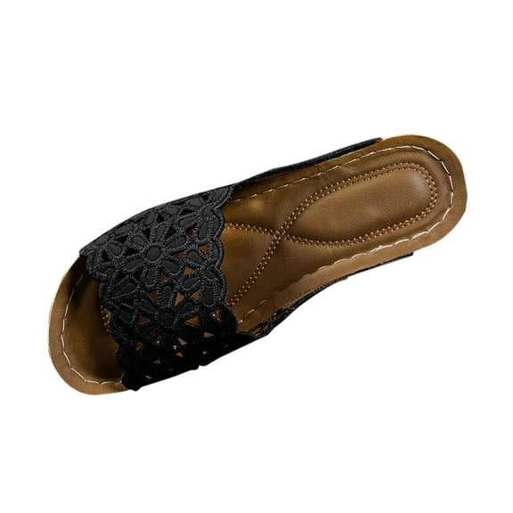 HBGVBA Womens Summer Slippers Hollow Out Round Toe Open Toe On Wedge Heel Thick Sole Summer Outdoor Shoes 41