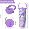 thumbnail image 4 of 30 Oz Tumbler Purple and Pink Butterfly Tumbler with Lid and Straw, Birthday Gift Cup for Friend Women Men Coffee Travel Mug Thanksgiving Day Halloween Christmas Gift Water Bottle, 4 of 7