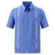 thumbnail image 1 of Camisas Negras Para Hombre Camisa de manga corta con cremallera personalizada con bordado de cuatro bolsillos para hombre (Blue, M), 1 of 3