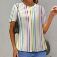 thumbnail image 4 of Women T Shirt Bright Striped O Neck T-Shirts Short Sleeve Lines Print Elegant Graphic Tshirt Casual Clothing 4XL XL 6XL, 4 of 7