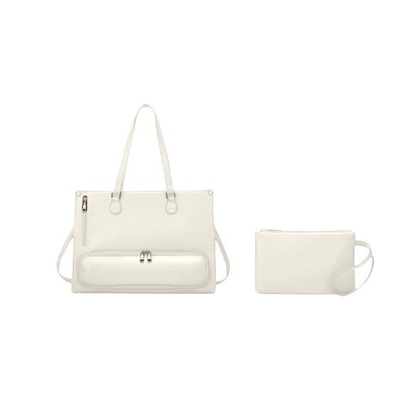 Work Tote Bag Set with Lunch Compartment, 16.5x11.8 Inch Waterproof Lunch Bag, Laptop Bag Purse Tote for Teacher, Nurse, College, Travel, Office (White)