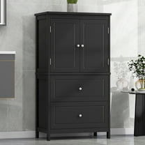 Aukfa 43.3" Tall Wood Storage Cabinet with Two Doors and Adjustable Shelves for Bathroom Kitchen, Black