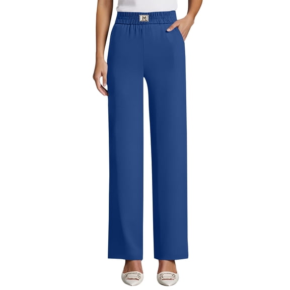 Comfy Fit Pants for Women Over 50 Straight Leg Elastic Waist Solid Pants Perfect Drape High Rise Pull-On Stretch Pants, 3XL