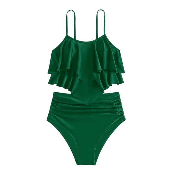 Bainana Toddler Swimwear Two Piece Solid Color Fashion Bikini With Ruffled Back And Tankini Top For Teens And Youth Casual School Swimsuit Army Green Size 12-13 Years