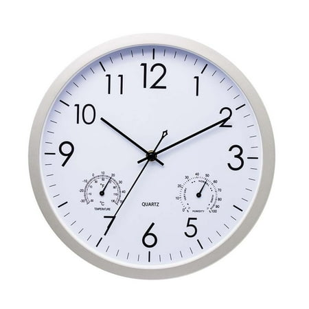 AFQH Modern 30cm Silent Wall Clock with Temperature and Humidity Measurement