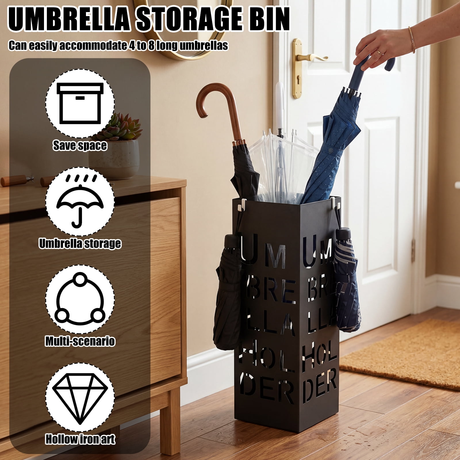 Toorise Slim Umbrella Stand Metal 19.5x6.1x6.1 Inch Freestanding Hollow Holder for Entryway Hallway Office Rustproof Space Saving Umbrella Rack