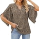 thumbnail image 2 of Blusas de Mujer con Mangas 3/4 y Cuello en V Holgado con Estampado de Pétalos de , Blusas de Trabajo de Negocios Flores Marrones L, 2 of 7