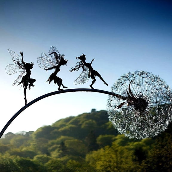 Stainless Steel Flower Fairy and Dandelion Dancing Metal Horticultural Sculpture Interior Art Decoration - Valentine's Day Gift - No Electricity Required - Festival Decoration（Type B）
