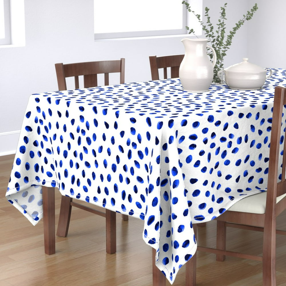 Tablecloth Blue Polka Dot White Spots Dots Watercolor And Cotton Sateen