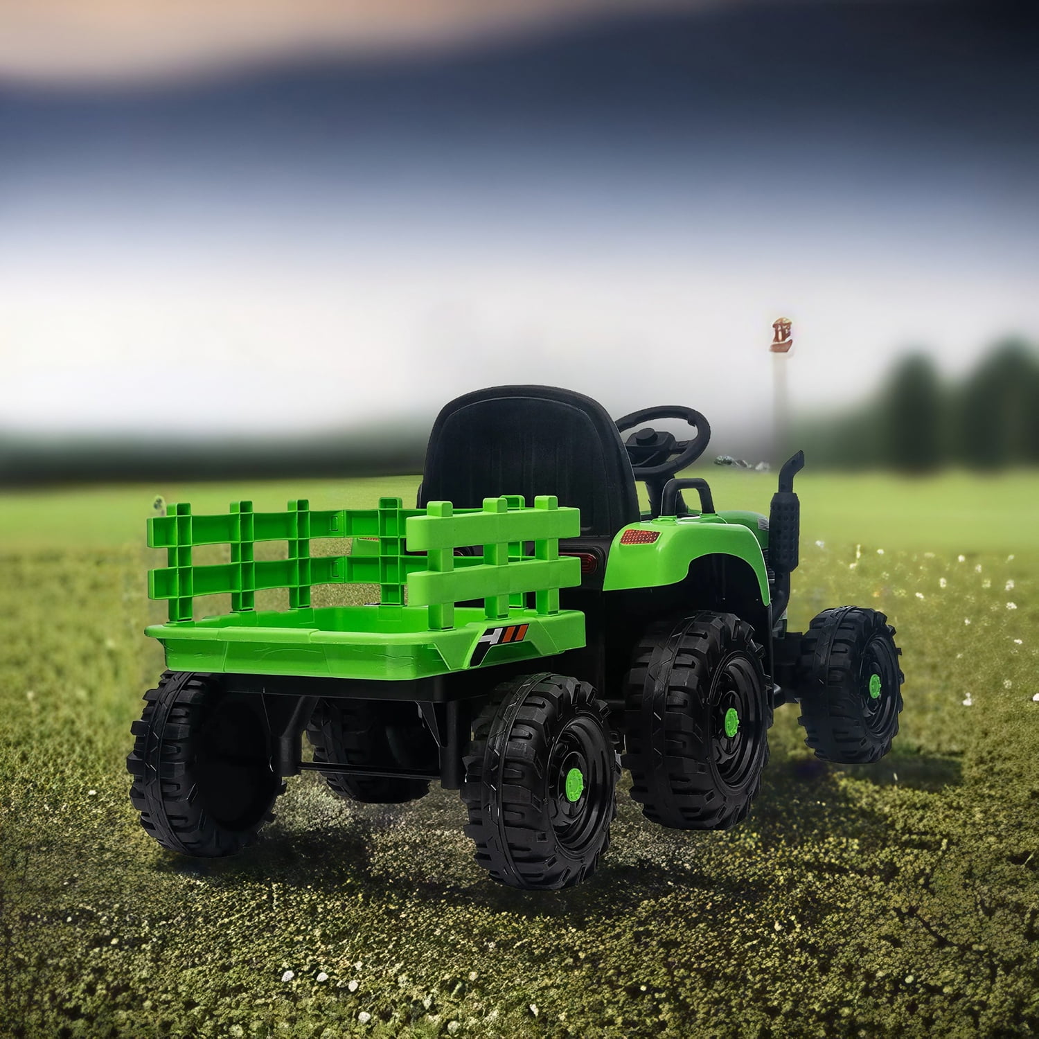 CIPACHO 12v Battery-Powered Kids Toy Tractor with Trailer and 3-Gear-Shift Ground Loader Ride On with USB&Bluetooth Audio Functions, Green CIPACHO 12v Battery-Powered Kids Toy Tractor with Trailer and 3-Gear-Shift Ground Loader Ride On with USB&Bluetooth Audio Functions, Green