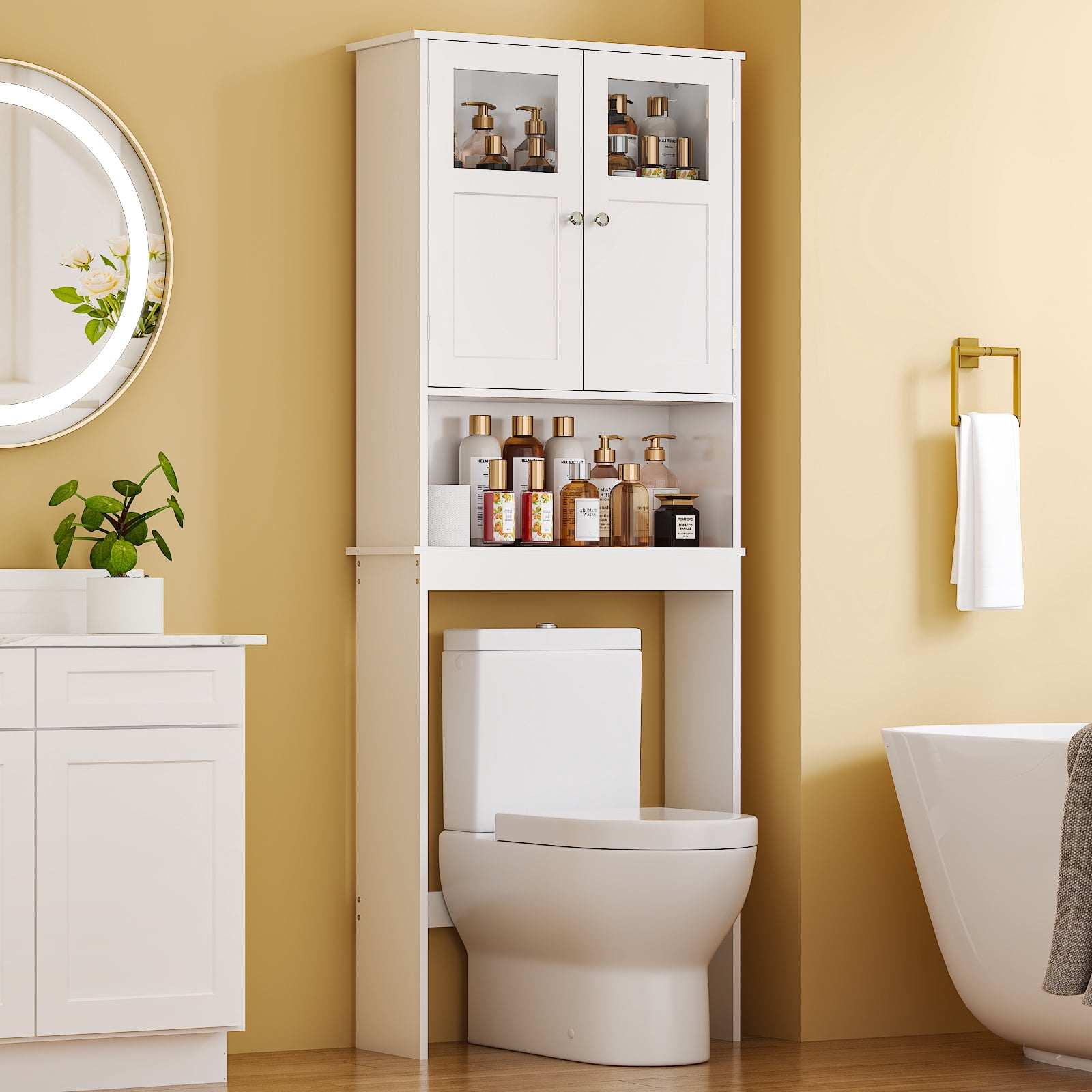 Ktaxon Bathroom Storage Over the Toilet  Cabinet with Adjustable Shelf & 2 Doors Space Saver, White