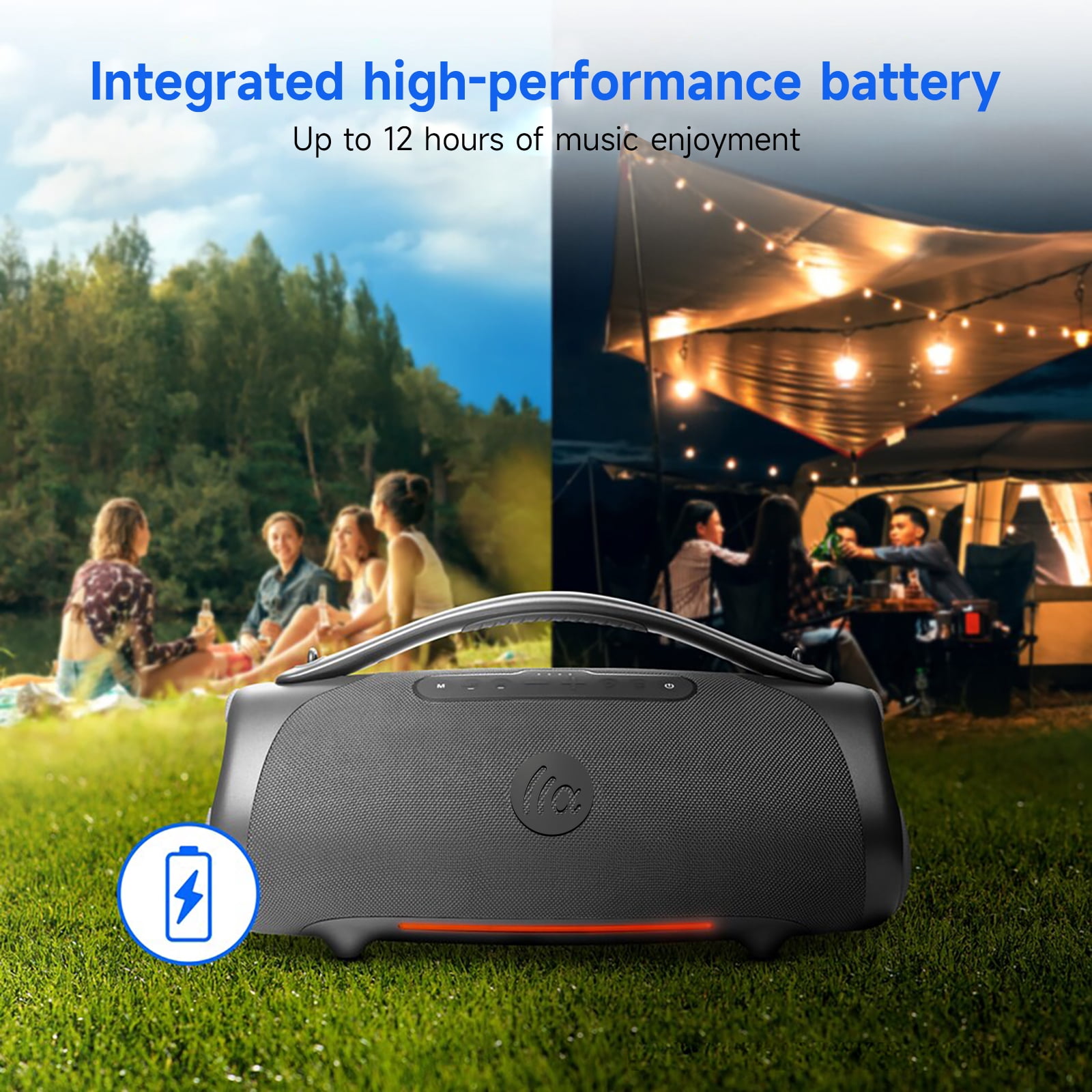160W Bluetooth Speaker, 180W Peak Loud Stereo Sound, 12H Playtime, Punchy Bass, IPX7 Waterproof, RGB Lights, BT 5.3