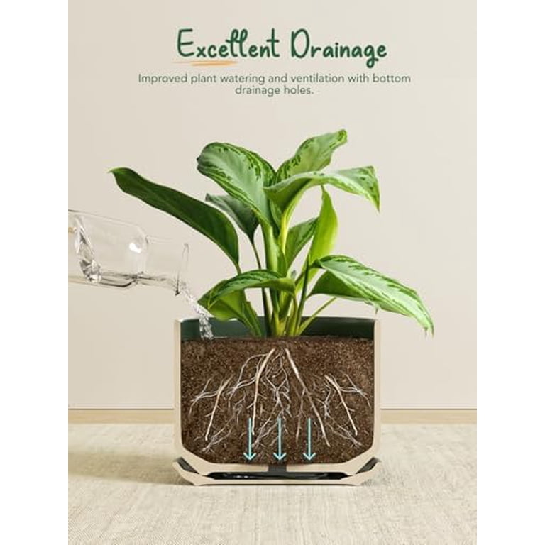 BEMAY 6.8-Inch Bamboo Green Ceramic Plant Pot with Saucer photo 3
