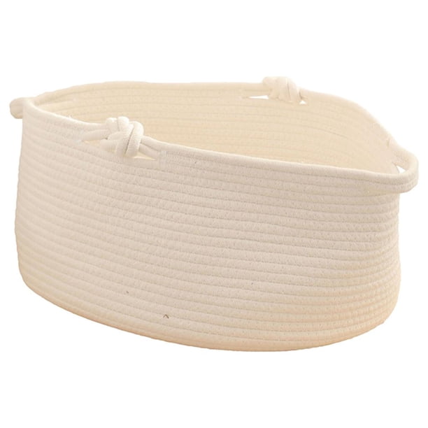 Cesta tejida de cuerda de algodón Harilla, organizador de almacenamiento para ropa sucia para dormitorio Blanco grande