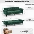 thumbnail image 3 of COPIAE 89" Futon Sofa Bed, Convertible Velvet Sleeper Sofa Tufted Futon Couch Bed with 2 Square Pillows, 2 Seater Loveseat with Adjustable Armrests Backrest for Apartment, Office, Green, 3 of 8