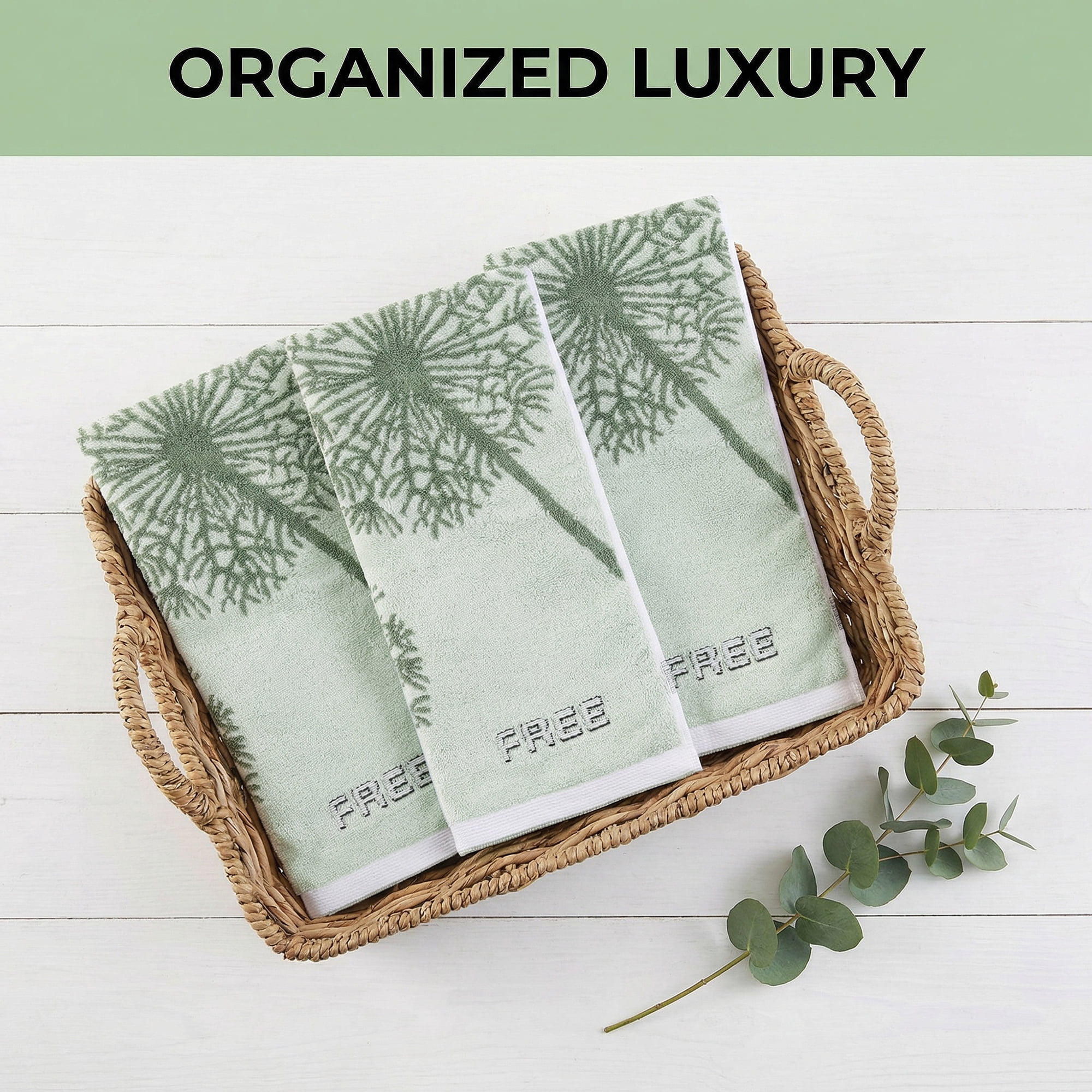 Unique Bargains Pure Cotton Absorbent Hand Towels with Dandelion Pattern Green 2pk