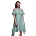 thumbnail image 1 of Bimba Green Tie-Dye Printed Womens Ruffle Front Cold Shoulder Swing Shift Dress - X-Large, 1 of 1