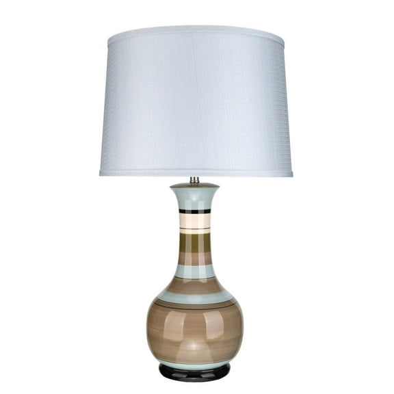 Aspen Creative 40082, 28 1/2" High Transitional Ceramic Table Lamp, Striped in Light Blue, Ivory & Ombre Dark Grey with Hardback Empire Shaped Lamp Shade in Light Blue, 16" Wide