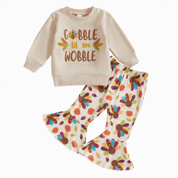 mgoYE Baby Girl Thanksgiving Day Long Sleeve Shirts with Flare Pants 2Pcs Kids Toddler Girl Thanksgiving Outfits
