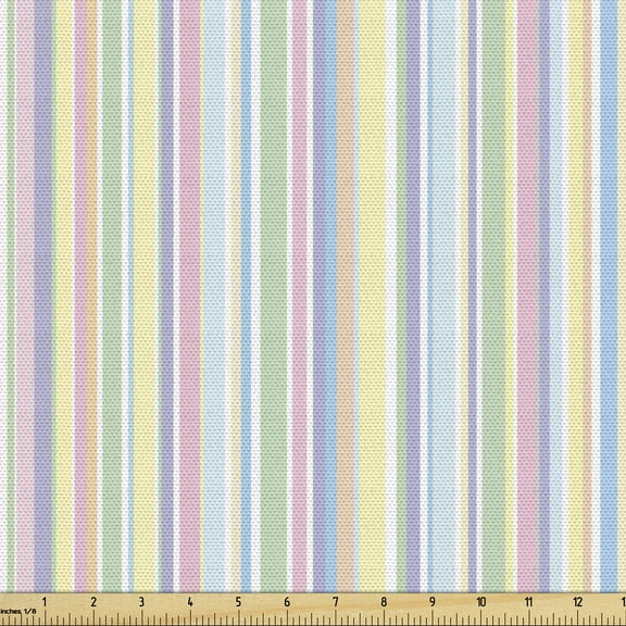 Ambesonne Pastel Fabric by the Yard Upholstery, Striped Classic Pattern, 2 Yards, Multicolor