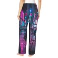 thumbnail image 3 of Picia Neon Night Cityscape Womens Soft Woven Cotton Elastic Waistband Sleep Pajama Pant Lounge Sleep Pant With Pockets And Drawstring-Small, 3 of 9