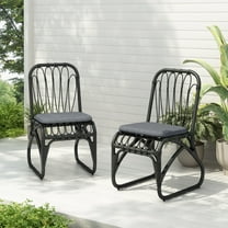 Harper & Bright Designs Outdoor PE Wicker Dining Chairs Set of 2, Patio Rattan Chairs with Washable Cushion for Backyard Poolside Garden, Black Gray