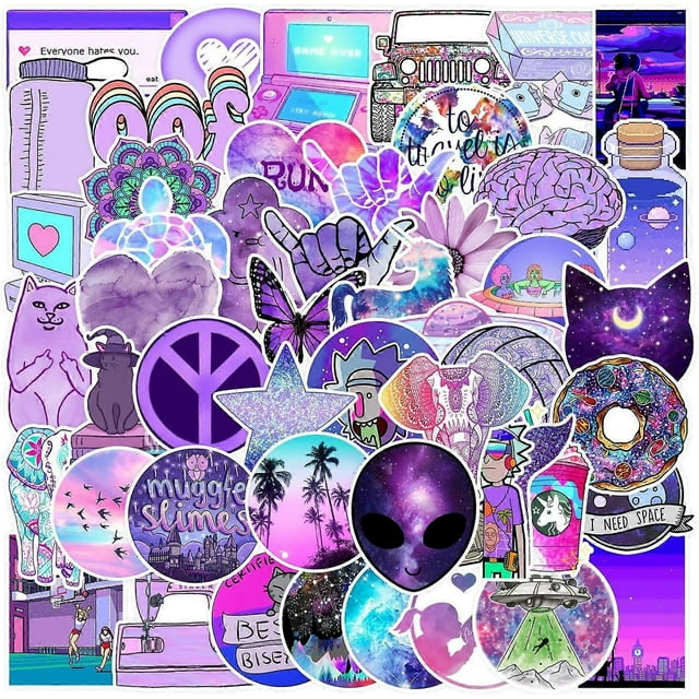 Water Bottles Stickers, Cool Sticker Packs for Laptop Tablet Phone Skateboard Travel Case, Waterproof Stickers for Adults (Purple Stickers)