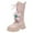 Pink, variant on Girls Tall Combat Boots Flower Decor Lace up Zipper Retro Leather Mid Calf Riding Booties Platform Chunky Heel Knee High Boots Pink 2 Big Kids