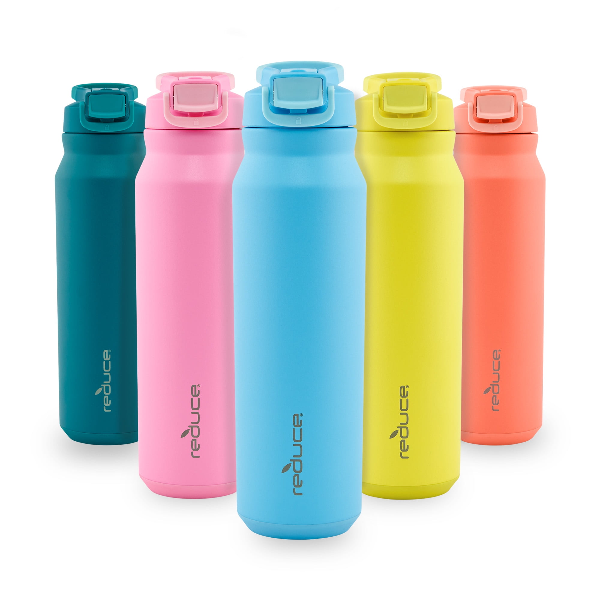 Reduce Hydrate Pro 32 Ounce Water Bottle - Hidden Straw Flip Top Lid. Stainless Steel - Peony