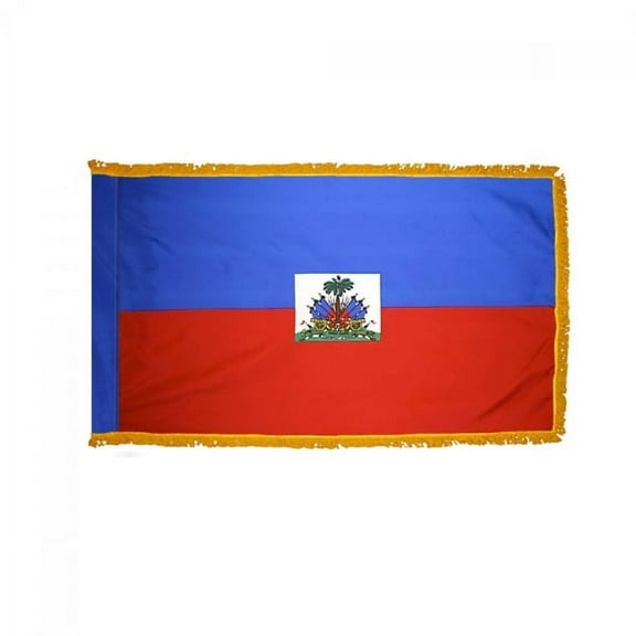 3x5' DURAWAVEZ HAITI NYLON INDOOR FLAG FINISHED WITH POLEHEM AND GOLD FRINGE