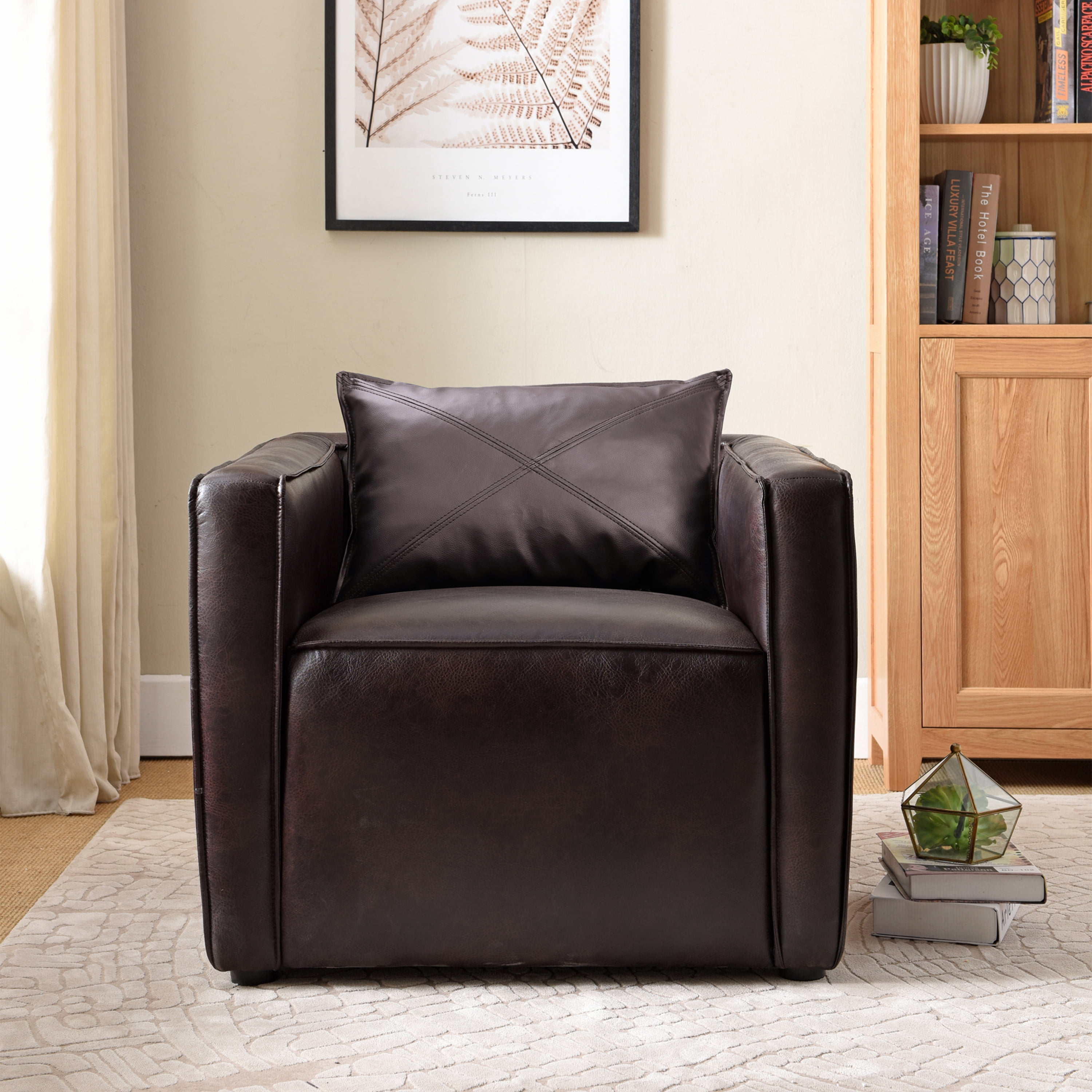 Furniture of America Contemporary Faux Leather Tureo Accent Chair, Brown