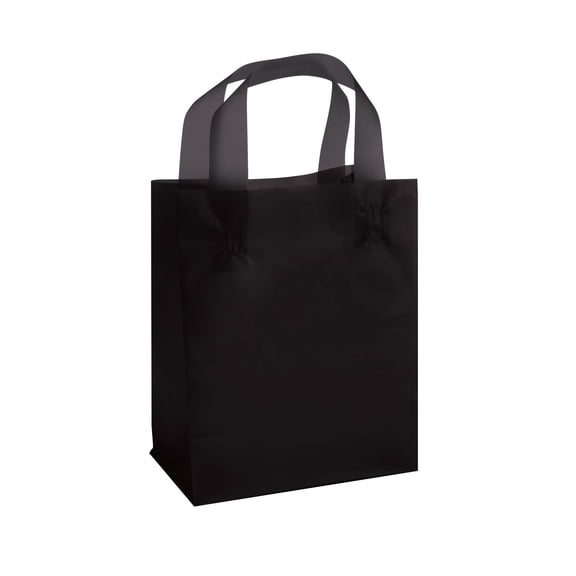 SSWBasics Medium Black Frosted Plastic Shopping Bags - Case of 100