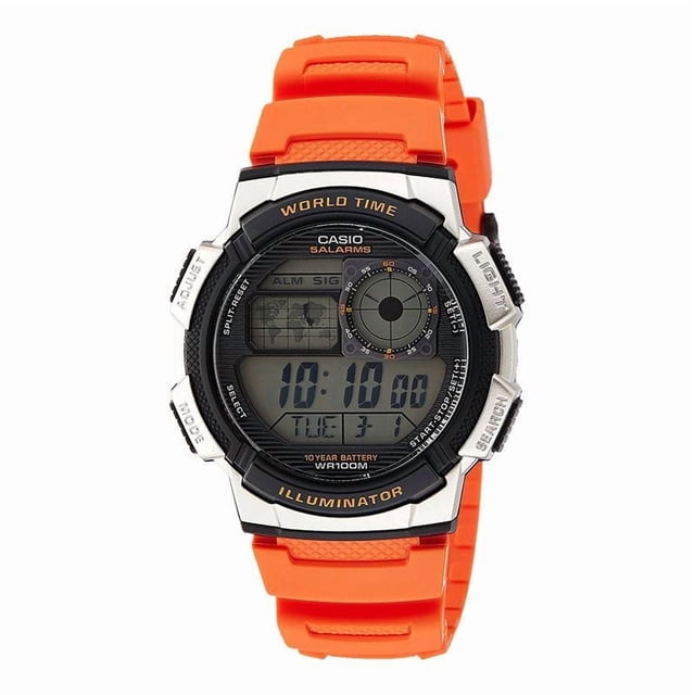 Casio Reloj para Hombre Joven, con Correa Naranja, Cuarzo, Digital, Hora Mundial, Modelo AE-1000W-4B