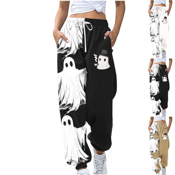 Zxlsdmn Halloween Sweatpants Women Spooky Graphic Joggers Sweatpant Drawstring High Waist Sweatpant Comfy Fall Winter Holiday Sweat Pant with Pocket 2XL
