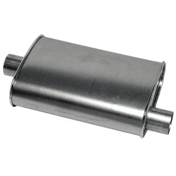 Dynomax Exhaust Muffler 17713 Thrush Turbo; 2-1/4 Inch Offset Inlet; 2-1/4 Inch Offset Outlet; 14 Inch Case Length/18-1/2 Inch Overall Length