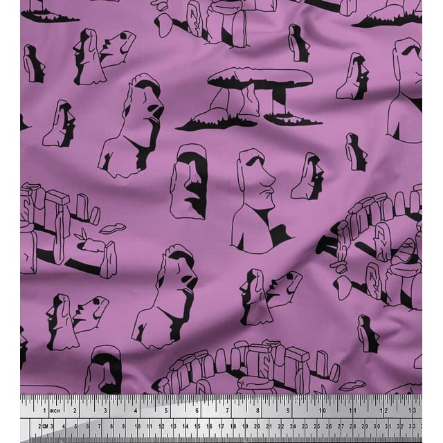Soimoi Rayon Fabric Easter Island Statue Face Decor Fabric Printed Yard 42 Inch Wide