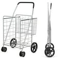 thumbnail image 7 of Grocery Shopping Cart, Foldable Heavy Duty Jumbo Utility Cart w/ 360° Rolling Swivel Wheels & Extra Basket, Lightweight Trolley Cart for Grocery Laundry Luggage (Sliver), 7 of 7