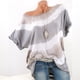 thumbnail image 3 of Camiseta de mujer Blusa con estampado de rayas en la parte superior de manga corta con un hombro, gris, XL Scienceny  AP001847-12, 3 of 5