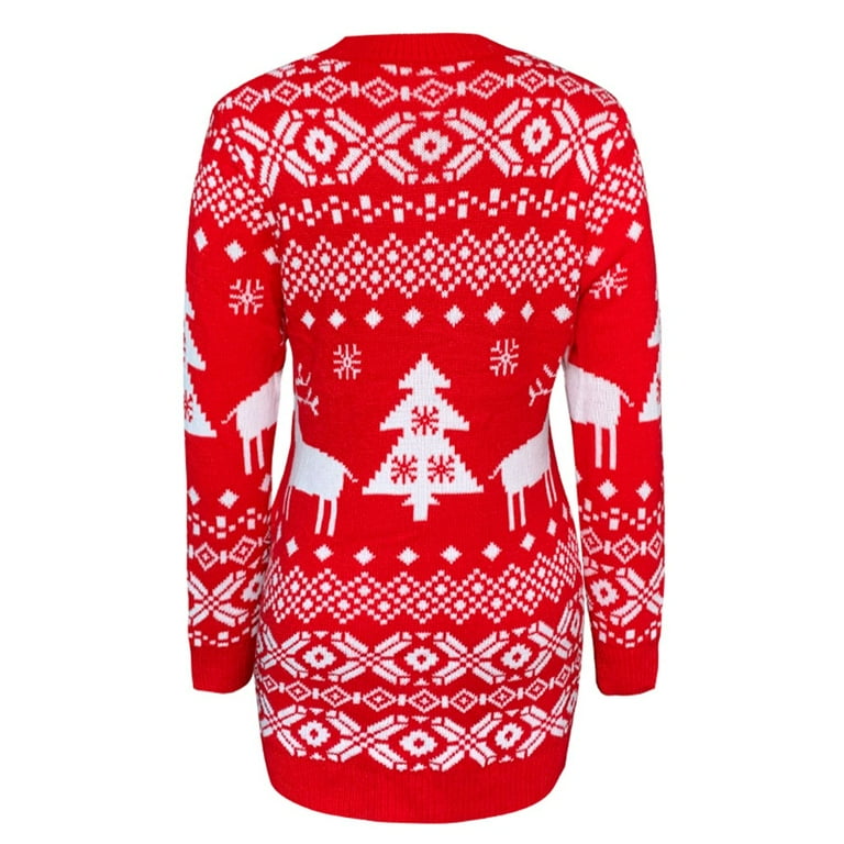 red christmas jumper dress Pom Pom Christmas Jumper Dresses Womens Cozy Red Dropped Shoulder Knit Sweater Dress With Pom-Pom Scarf