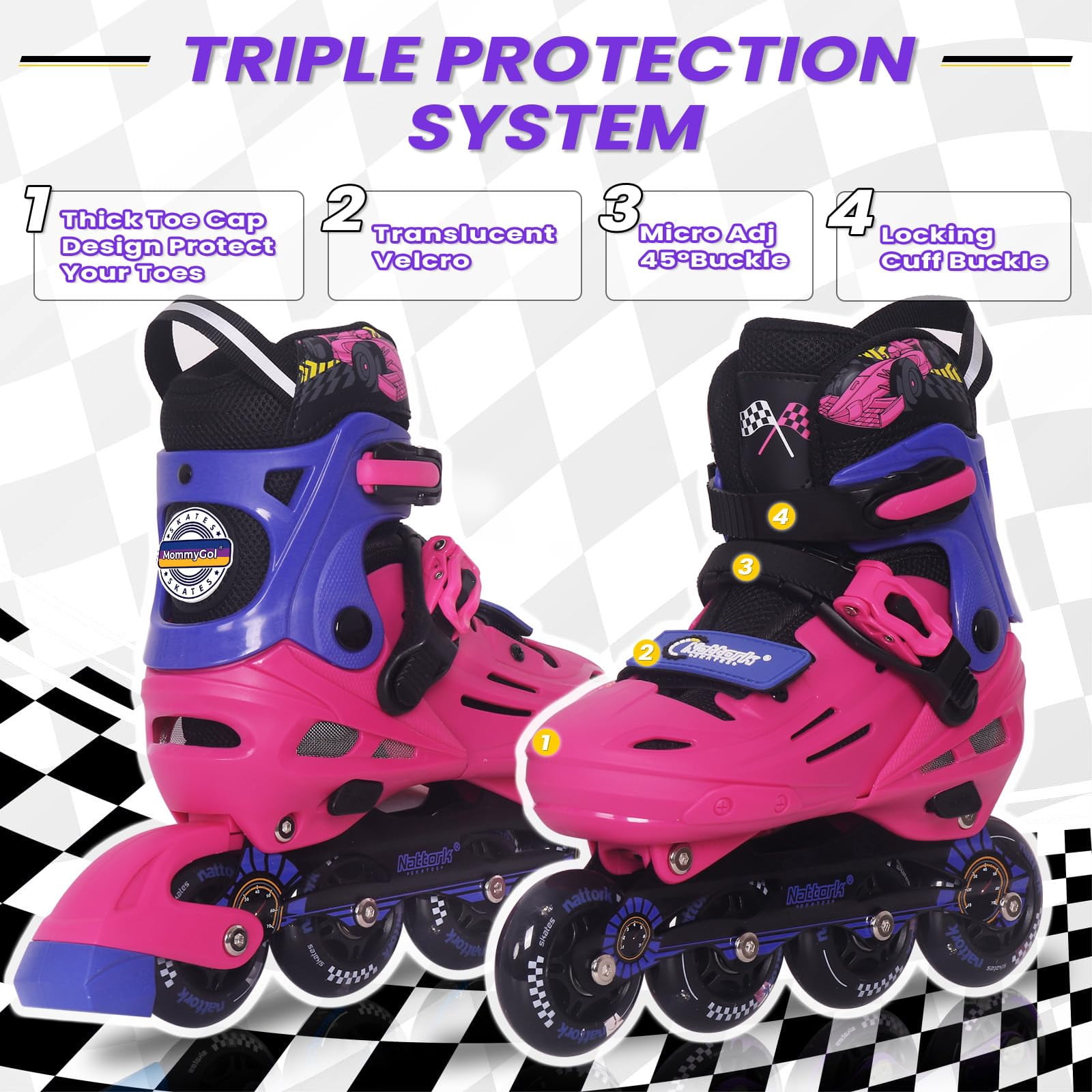 MammyGol Inline Skates for Boys and Girls Youth, 4 Size Adjustable Roller Skates with PU Flashing Whees Inline Skates High Performance for Kids Age 4-8 Rose Blue