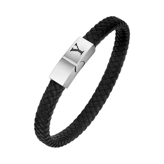 PAURO Initial Bracelets for Men Black A-Z Letter K Name Simple Stainless Steel Charm Personalized Dainty Cuff Capital Monogram Jewelry Black Letter Y