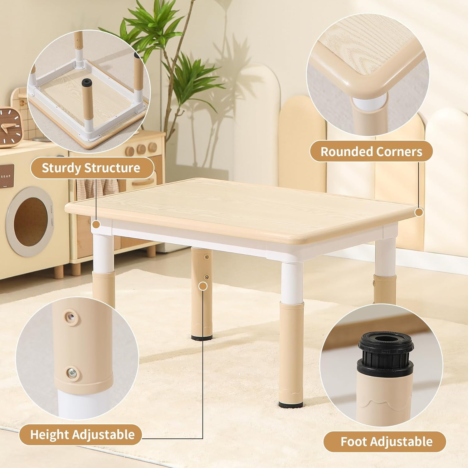 Toddler Table and 2 Chairs, Height-Adjustable Kids Table and Chairs Set, 31.5''L x 23.6''W Children Activity Table for Boys and Girls Aged 3-8