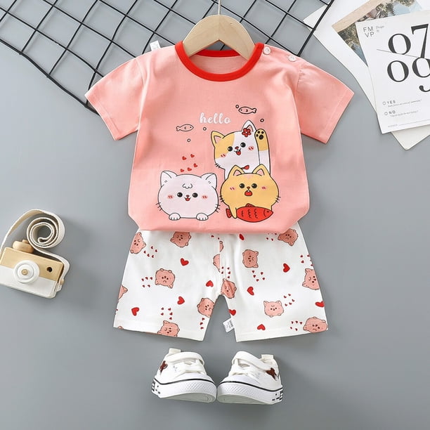 2023 Baby Boys Clothing Sets Summer Short Sleeve Cotton kids set 2Pcs leisure Mickey Mouse baby girls clothes9M Gao Jinjia LED