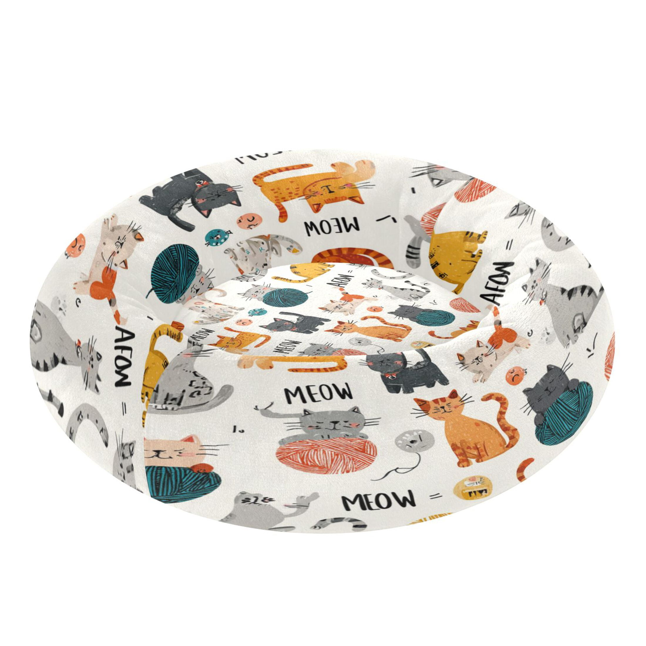 Iauyy Pet Couch Donut Cat Bed for Indoor Cats/Small Dogs Washable & Machine with Non-slip Bottom Calming Cat Furniture, Ball Of Yarn (M)