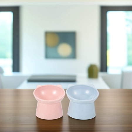 MOKKHNB 2Pcs Compact Plastic Cat Feeding Bowl with Raised Height and Non-Tip Wide Base Design