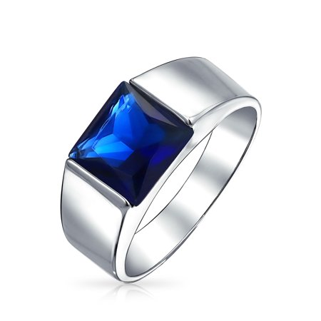3CT Princess Cut Square Solitaire Simulated Blue Sapphire CZ Mens Engagement Ring Pinky Ring 925 Sterling Silver For (Best Mens Engagement Rings)