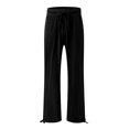 thumbnail image 3 of Women's cotton and linen leggings, high-waisted, casual, loose-fitting, straight-leg with pockets., 3 of 9
