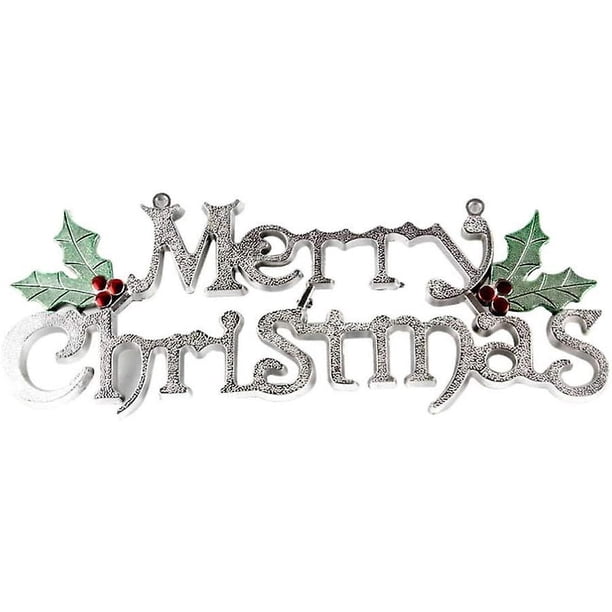Letrero de puerta de Feliz Navidad, adorno de decoración para árbol de Navidad, colgador de puerta de Navidad, letrero de pared para vacaciones, suministros de decoración para fiesta de Navidad, plateado, 30cm2p-- Sailing Electrónica