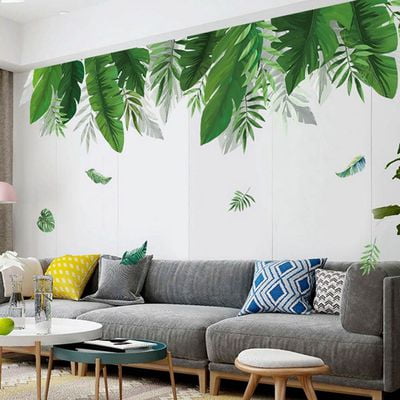 peel and stick window glass mural H167 Green Musa leaf Green plants wall stickers nature plants Wall decal living room home decors